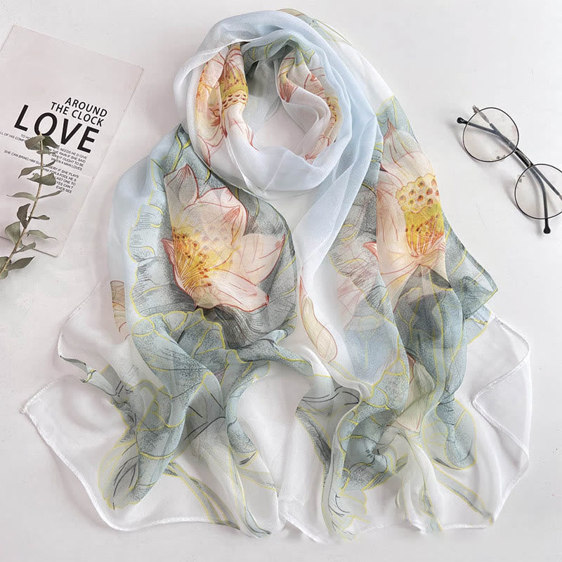 Weicher Sommerschal aus Chiffon mit Blumenmuster für Damen, für den Strand, Sonnenschutz - #36 Lotus - image 38