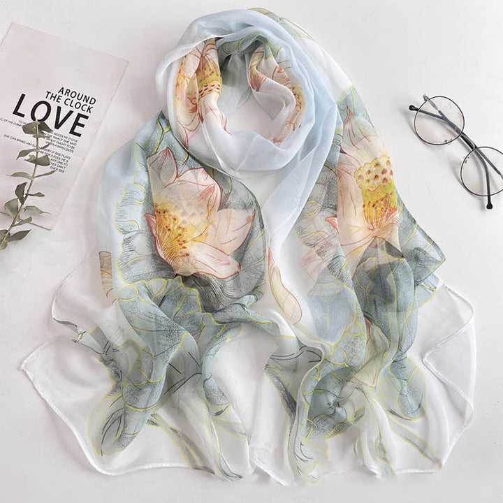 Weicher Sommerschal aus Chiffon mit Blumenmuster für Damen, für den Strand, Sonnenschutz - #36 Lotus - image 38