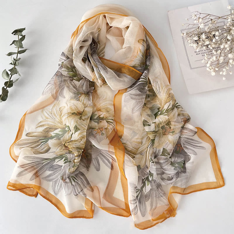 Weicher Sommerschal aus Chiffon mit Blumenmuster für Damen, für den Strand, Sonnenschutz - #16 Lilie - image 18