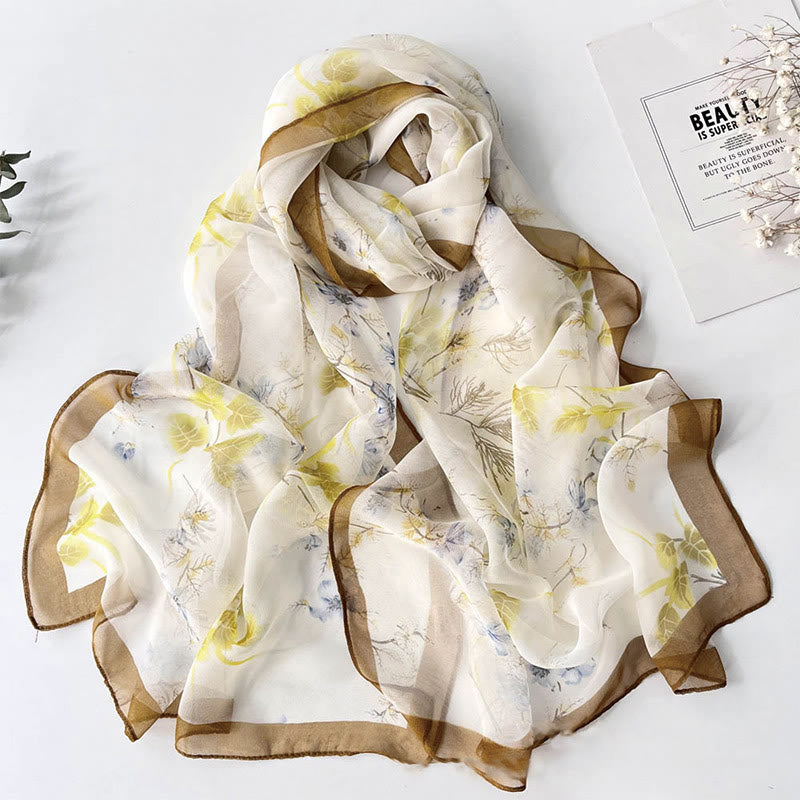 Weicher Sommerschal aus Chiffon mit Blumenmuster für Damen, für den Strand, Sonnenschutz - #21 Hellbraun - image 23