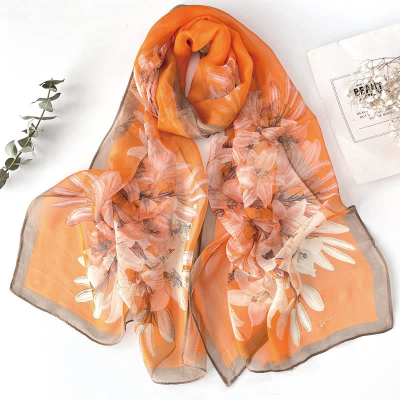 Weicher Sommerschal aus Chiffon mit Blumenmuster für Damen, für den Strand, Sonnenschutz - #17 Orange Lilie - image 19