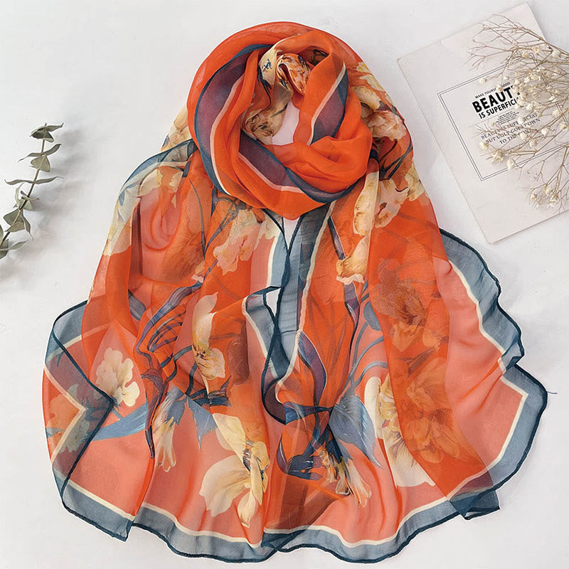 Weicher Sommerschal aus Chiffon mit Blumenmuster für Damen, für den Strand, Sonnenschutz - #34 Orange Hibiscus Mutabilis - image 36