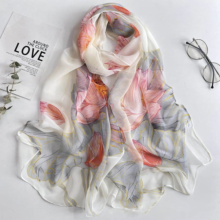 Weicher Sommerschal aus Chiffon mit Blumenmuster für Damen, für den Strand, Sonnenschutz - #39 Hellrosa Lotus - image 41