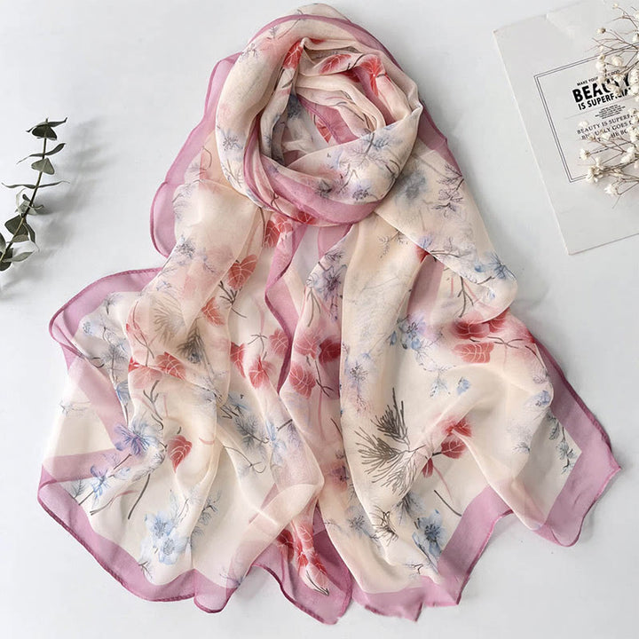Weicher Sommerschal aus Chiffon mit Blumenmuster für Damen, für den Strand, Sonnenschutz - #22 Hellrosa - image 24