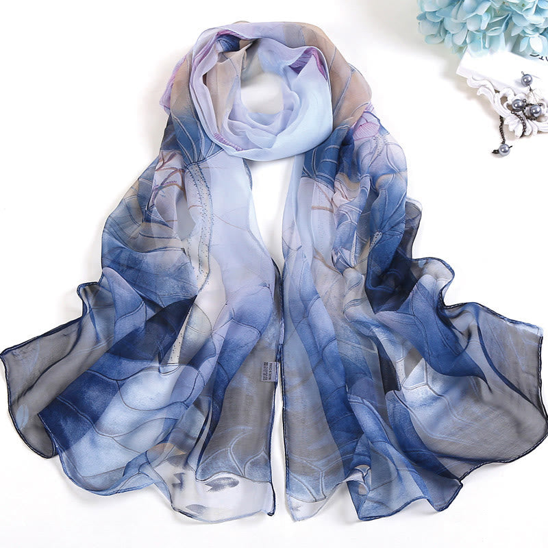 Weicher Sommerschal aus Chiffon mit Blumenmuster für Damen, für den Strand, Sonnenschutz - #3 Himmelblau - image 2