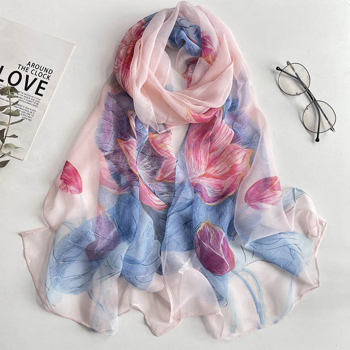 Weicher Sommerschal aus Chiffon mit Blumenmuster für Damen, für den Strand, Sonnenschutz - #37 Rosa Lotus - image 39