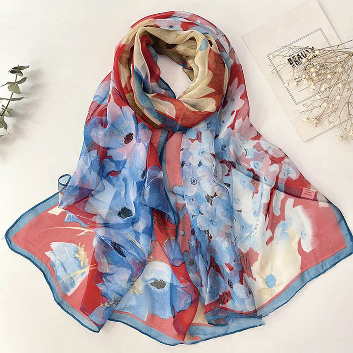 Weicher Sommerschal aus Chiffon mit Blumenmuster für Damen, für den Strand, Sonnenschutz - #32 Blauer Maismohn - image 34