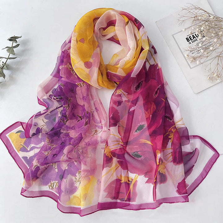 Weicher Sommerschal aus Chiffon mit Blumenmuster für Damen, für den Strand, Sonnenschutz - #31 Lila Maismohn - image 33