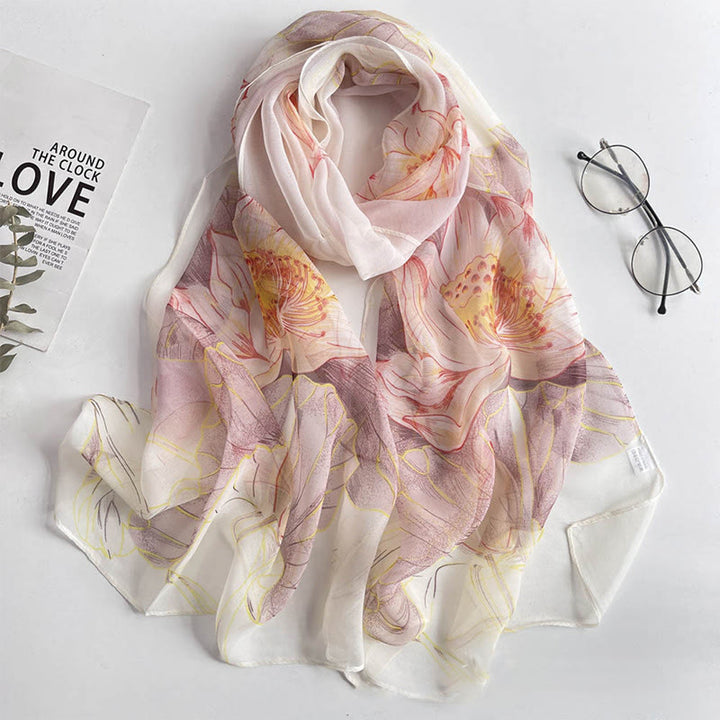 Weicher Sommerschal aus Chiffon mit Blumenmuster für Damen, für den Strand, Sonnenschutz - #38 Weizenlotus - image 40