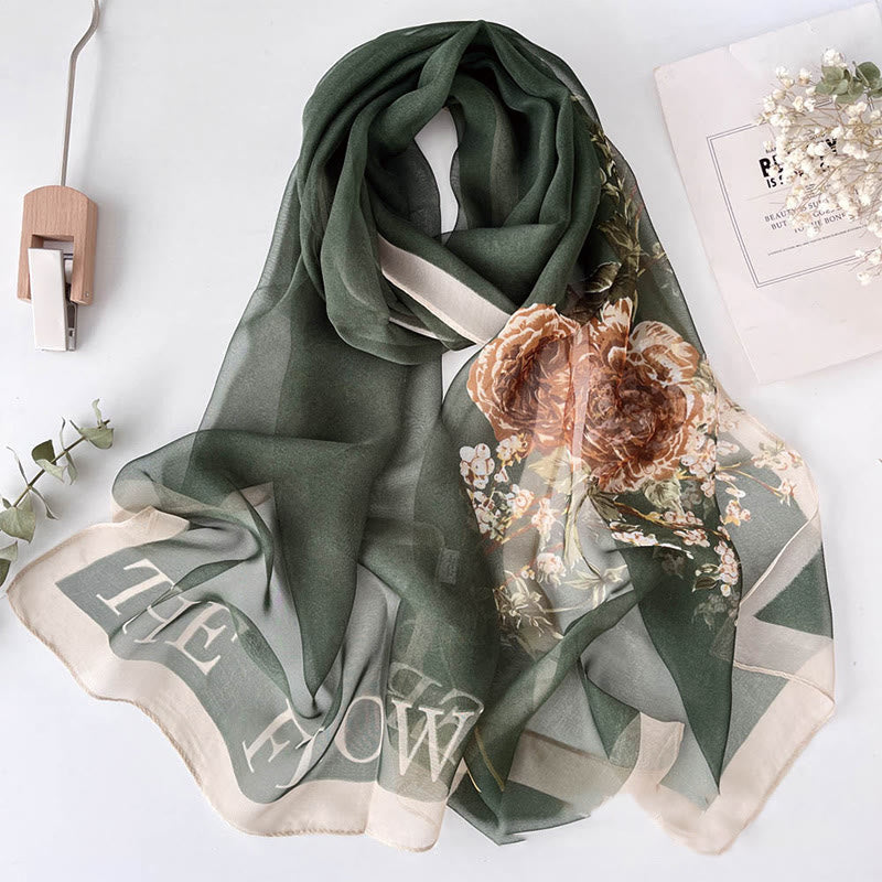 Weicher Sommerschal aus Chiffon mit Blumenmuster für Damen, für den Strand, Sonnenschutz - #18 Dunkelolivgrüne Blumen - image 20
