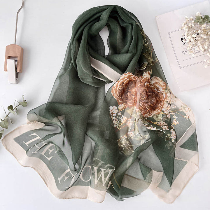 Weicher Sommerschal aus Chiffon mit Blumenmuster für Damen, für den Strand, Sonnenschutz - #18 Dunkelolivgrüne Blumen - image 20