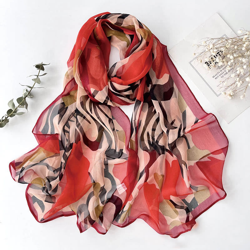 Weicher Sommerschal aus Chiffon mit Blumenmuster für Damen, für den Strand, Sonnenschutz - #23 Rot - image 25