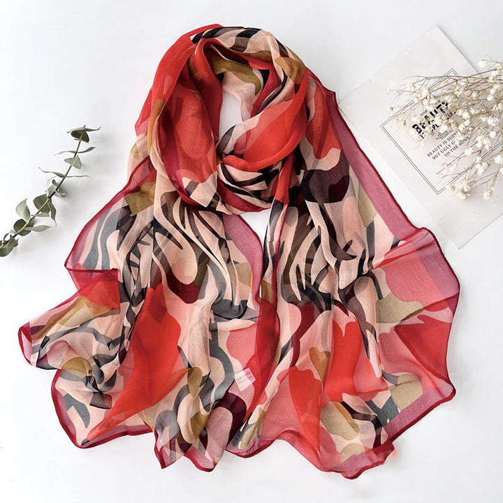 Weicher Sommerschal aus Chiffon mit Blumenmuster für Damen, für den Strand, Sonnenschutz - #23 Rot - image 25