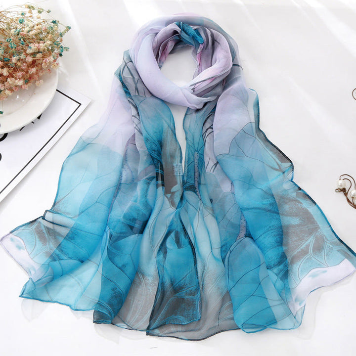 Weicher Sommerschal aus Chiffon mit Blumenmuster für Damen, für den Strand, Sonnenschutz - #8 Tiefblau - image 8