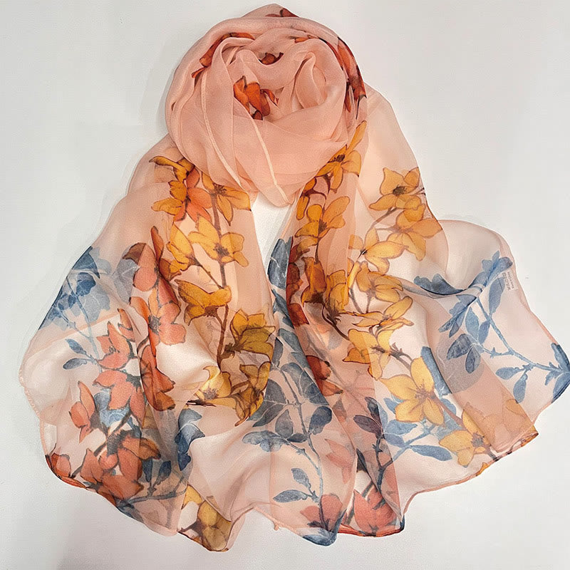 Weicher Sommerschal aus Chiffon mit Blumenmuster für Damen, für den Strand, Sonnenschutz - #47 Orangefarbene Blüten - image 49