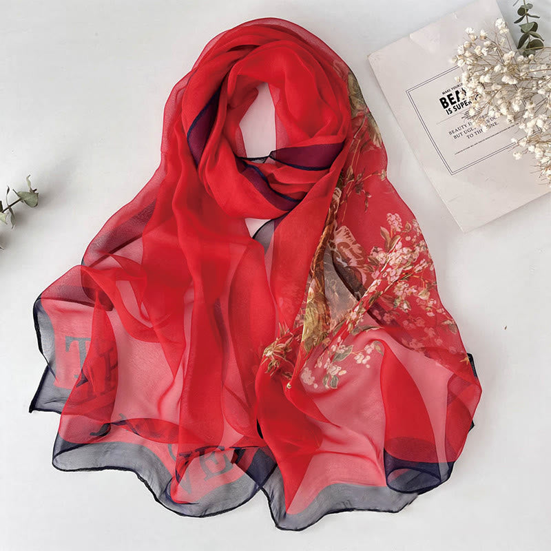 Weicher Sommerschal aus Chiffon mit Blumenmuster für Damen, für den Strand, Sonnenschutz - #19 Purpurrot - image 21