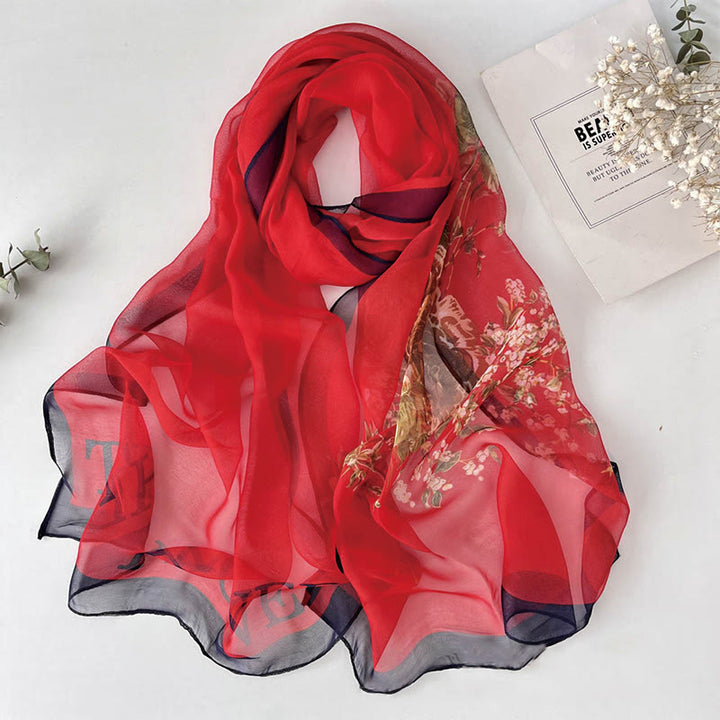 Weicher Sommerschal aus Chiffon mit Blumenmuster für Damen, für den Strand, Sonnenschutz - #19 Purpurrot - image 21