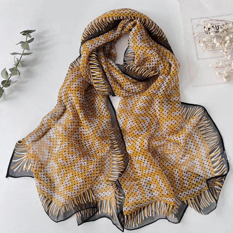 Weicher Sommerschal aus Chiffon mit Blumenmuster für Damen, für den Strand, Sonnenschutz - #28 Orange-Schwarz - image 30
