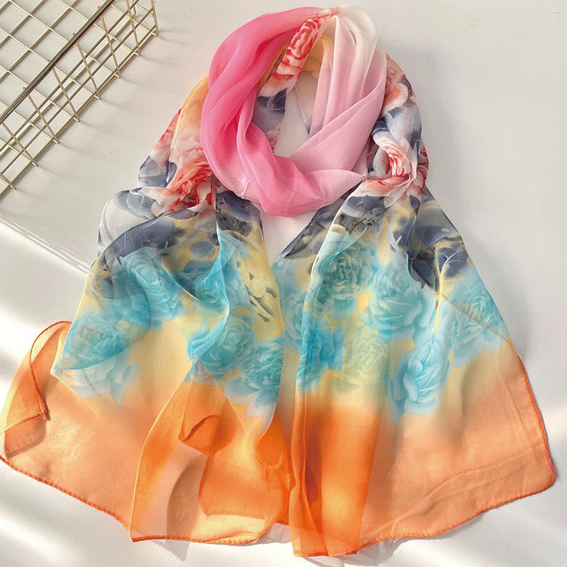 Weicher Sommerschal aus Chiffon mit Blumenmuster für Damen, für den Strand, Sonnenschutz - #41 Blaue Rose - image 43