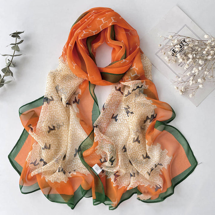 Weicher Sommerschal aus Chiffon mit Blumenmuster für Damen, für den Strand, Sonnenschutz - #25 Orange-Grün - image 27