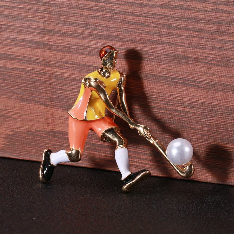 Cartoon Eishockey Spieler Brosche Gold Shirt Zubehör