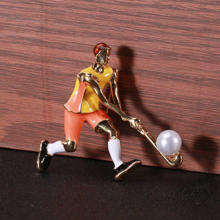 Cartoon Eishockey Spieler Brosche Gold Shirt Zubehör