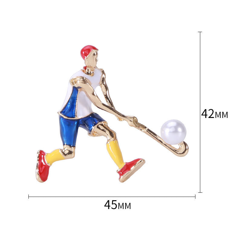Cartoon Eishockey Spieler Brosche Gold Shirt Zubehör