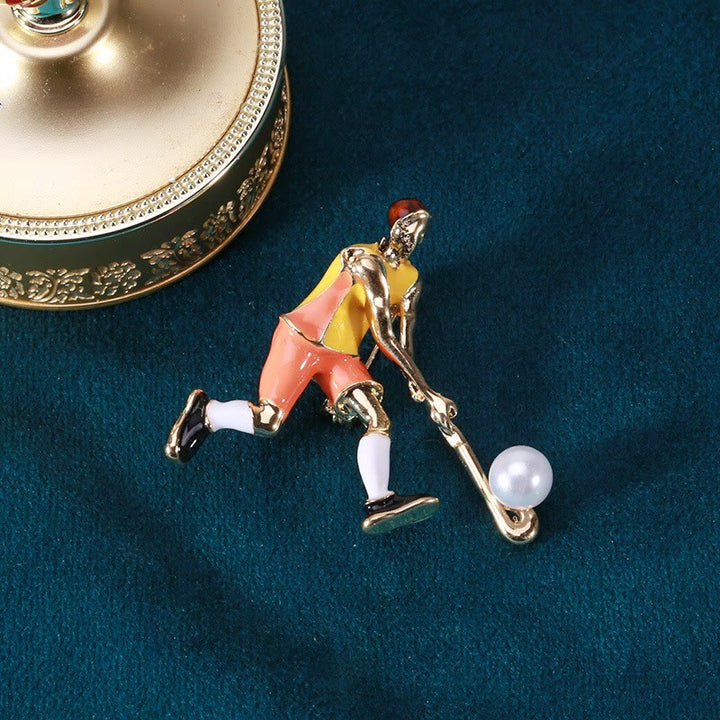 Cartoon Eishockey Spieler Brosche Gold Shirt Zubehör
