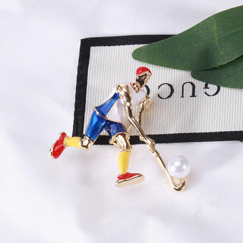 Cartoon Eishockey Spieler Brosche Gold Shirt Zubehör