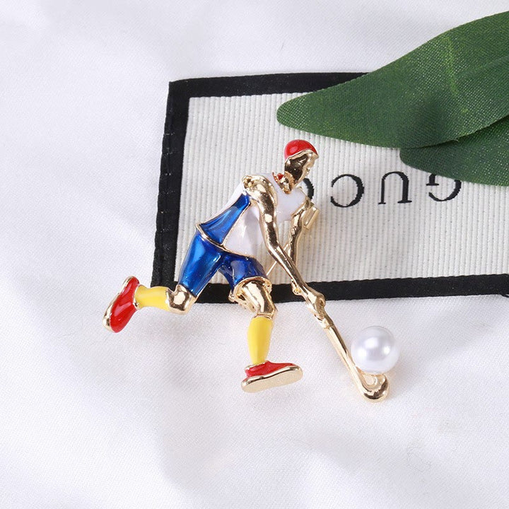 Cartoon Eishockey Spieler Brosche Gold Shirt Zubehör