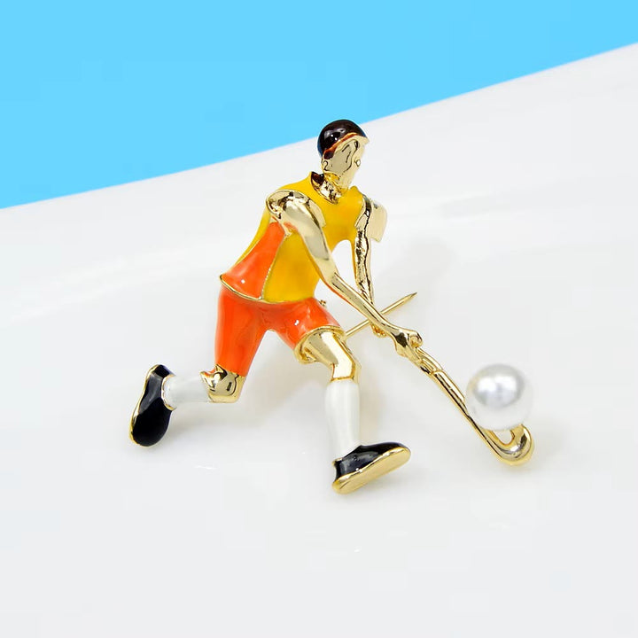 Cartoon Eishockey Spieler Brosche Gold Shirt Zubehör