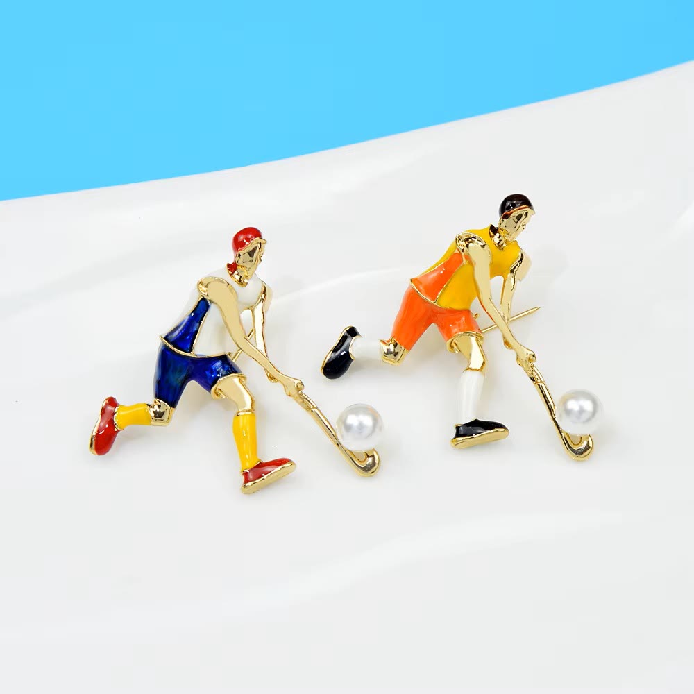 Cartoon Eishockey Spieler Brosche Gold Shirt Zubehör