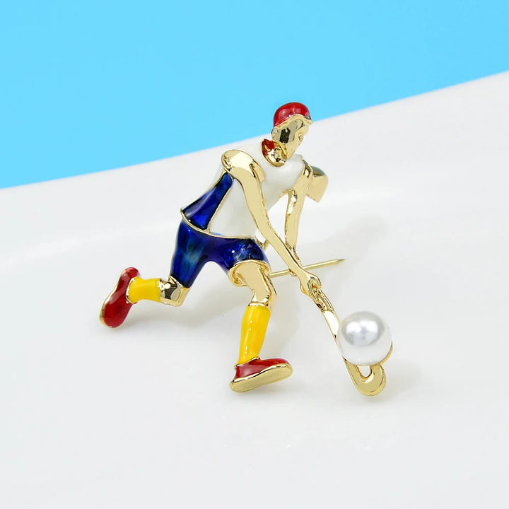 Cartoon Eishockey Spieler Brosche Gold Shirt Zubehör