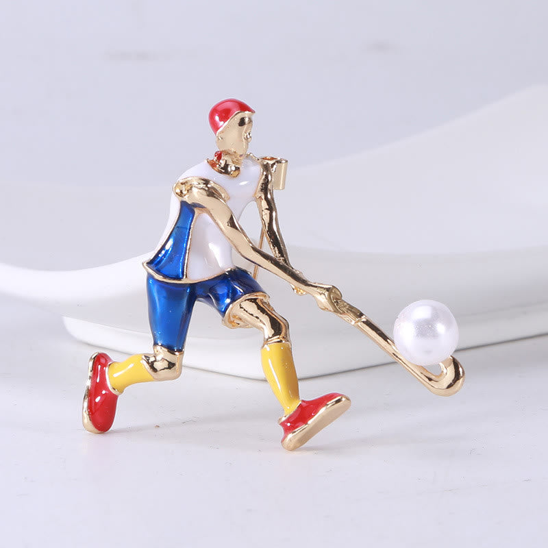 Cartoon Eishockey Spieler Brosche Gold Shirt Zubehör