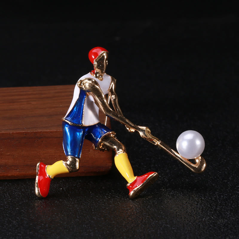 Cartoon Eishockey Spieler Brosche Gold Shirt Zubehör