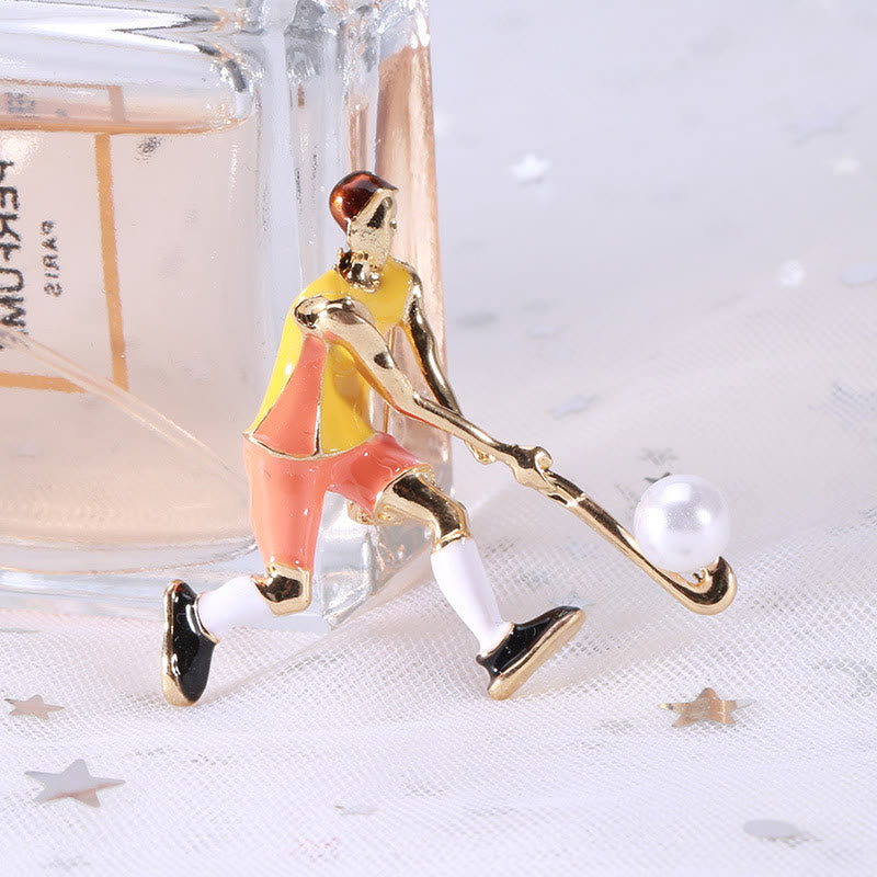 Cartoon Eishockey Spieler Brosche Gold Shirt Zubehör
