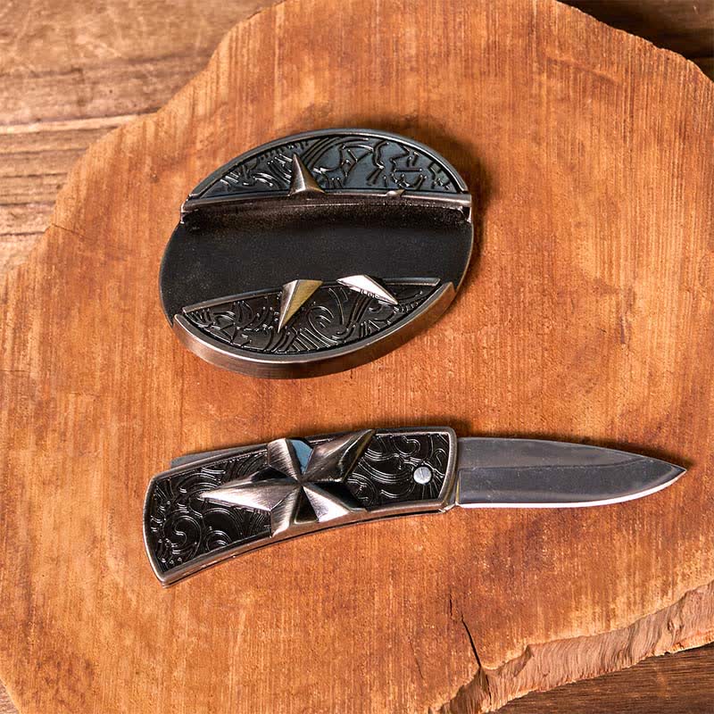 DIY-Set mit verstecktem Sternmesser, Gürtelschnalle, Feuerzeug, türkisfarbenem Longhorn-Anhänger - image 5