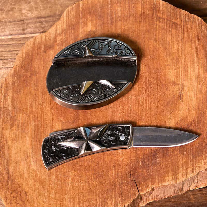 DIY-Set mit verstecktem Sternmesser, Gürtelschnalle, Feuerzeug, türkisfarbenem Longhorn-Anhänger - image 5