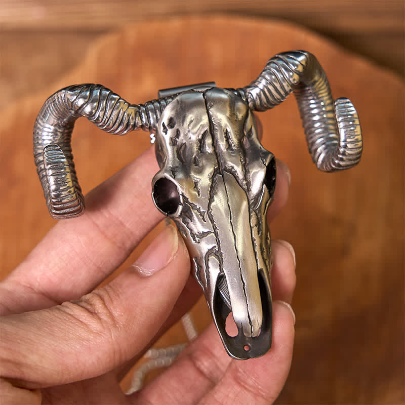 Silberne Multifunktions-Gürtelschnalle mit Totenkopf-Schaf-Anhänger (Vorverkauf)