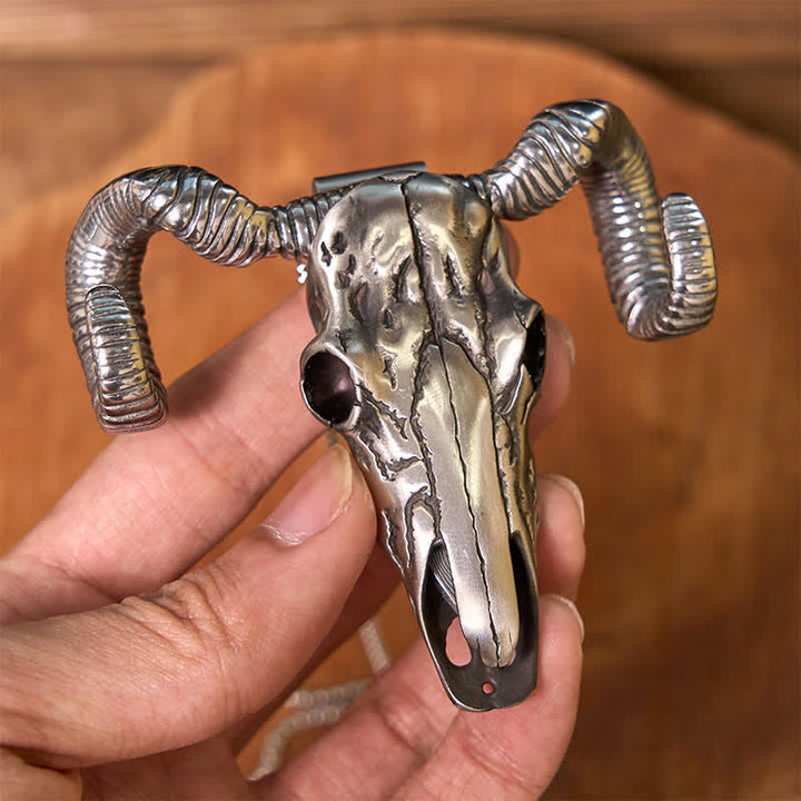 Silberne Multifunktions-Gürtelschnalle mit Totenkopf-Schaf-Anhänger (Vorverkauf)