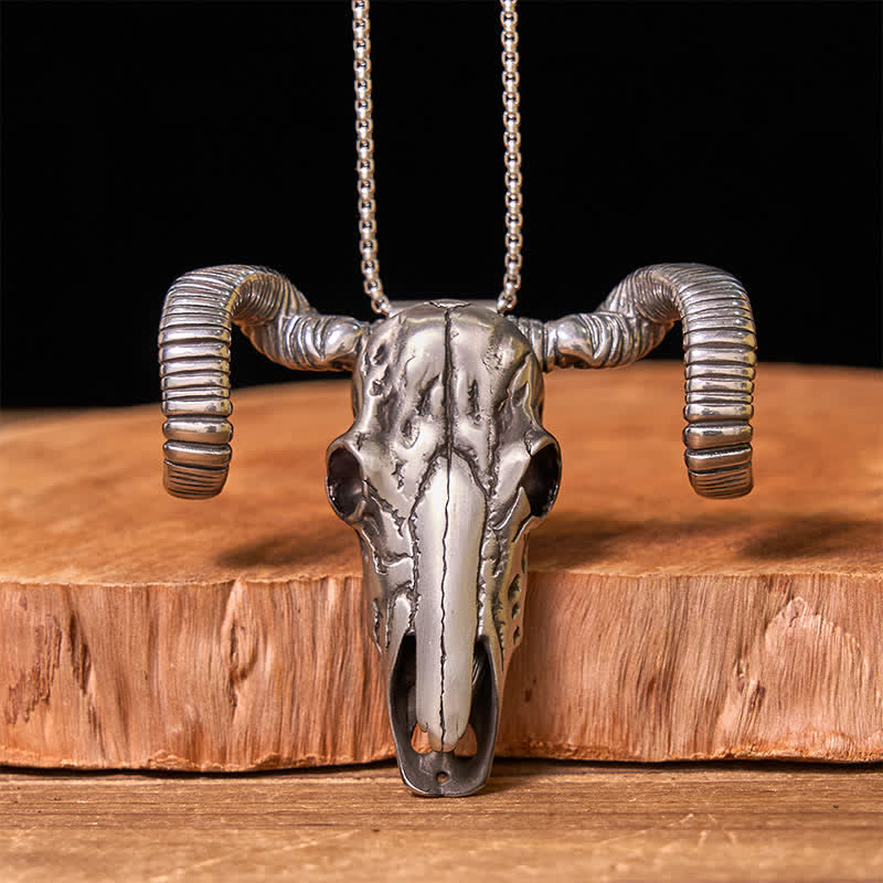 Silberne Multifunktions-Gürtelschnalle mit Totenkopf-Schaf-Anhänger (Vorverkauf)