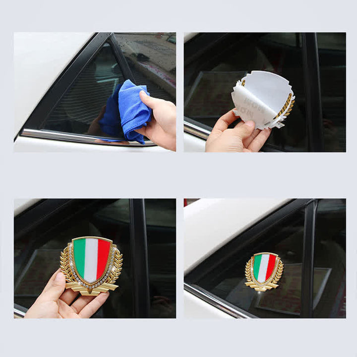Metallaufkleber fürs Auto mit Nationalflagge und Strasssteinen