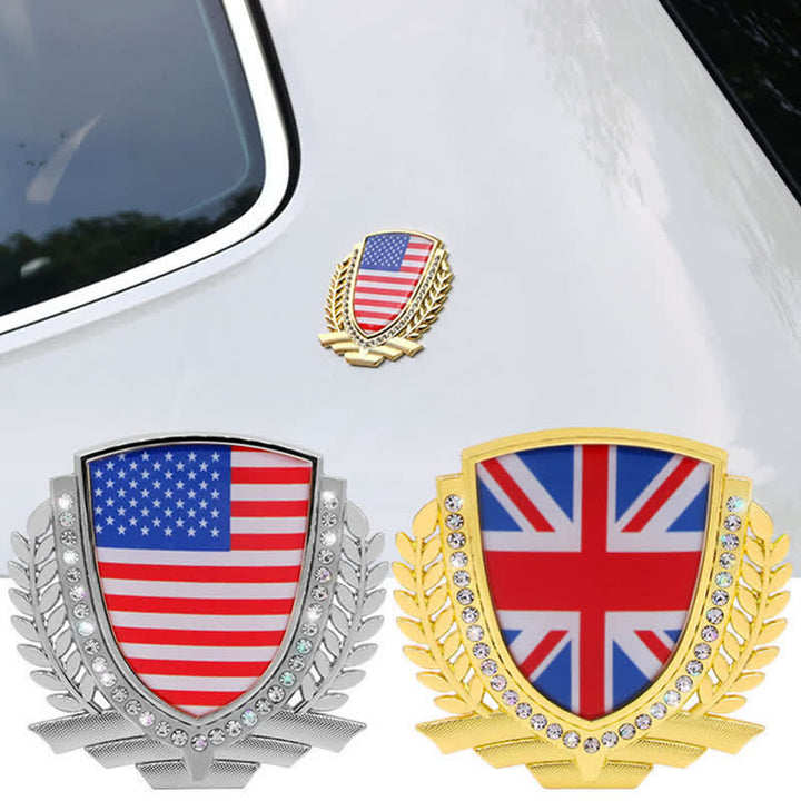 Metallaufkleber fürs Auto mit Nationalflagge und Strasssteinen