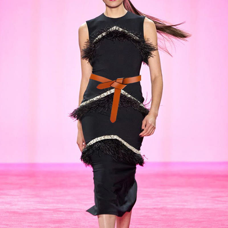 Schwarzer brauner Knotengürtel Kleid Ledergürtel für Damen