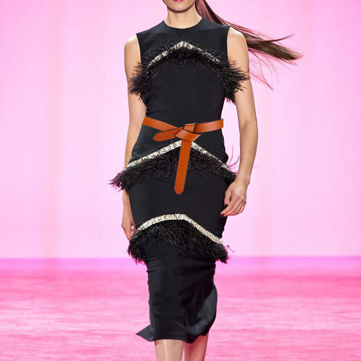 Schwarzer brauner Knotengürtel Kleid Ledergürtel für Damen