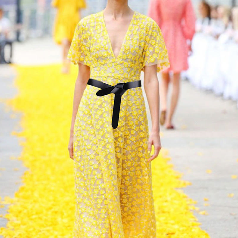 Schwarzer brauner Knotengürtel Kleid Ledergürtel für Damen - image 2