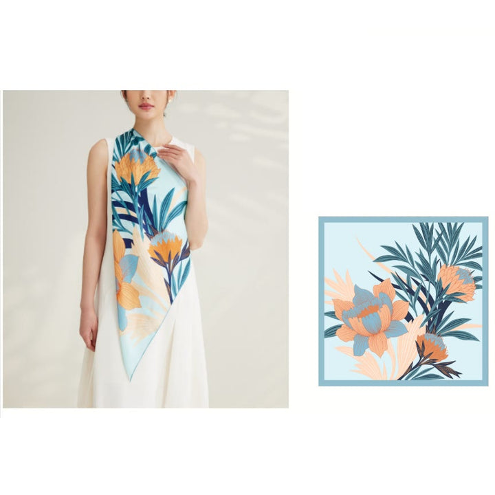 Dünner Seidenschal mit Protea-Blumenmuster für Damen