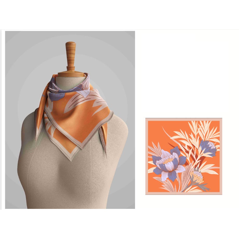 Dünner Seidenschal mit Protea-Blumenmuster für Damen