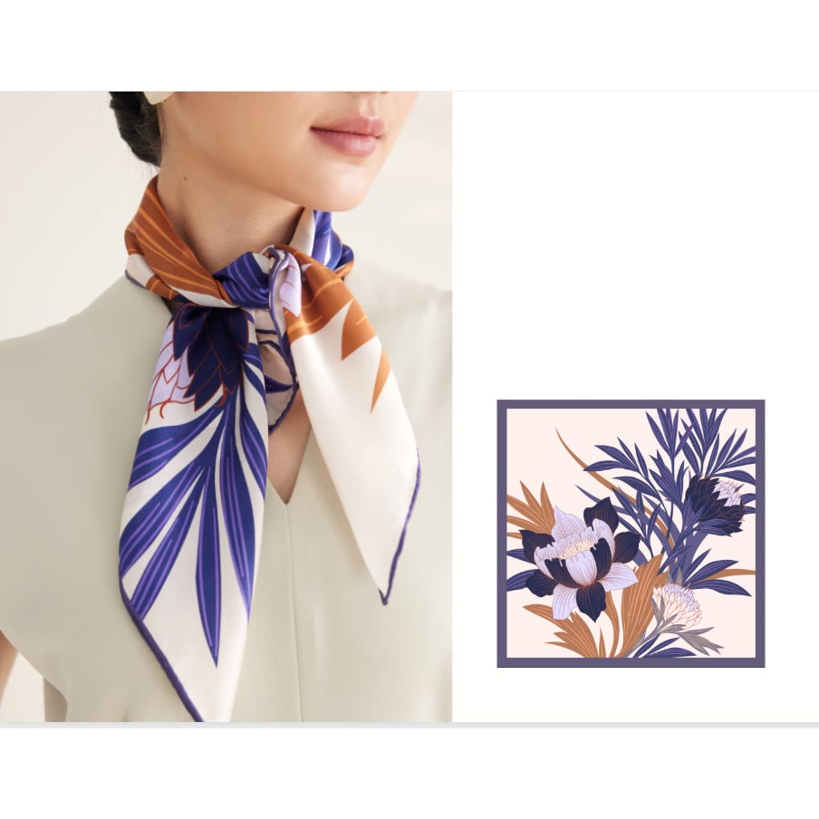 Dünner Seidenschal mit Protea-Blumenmuster für Damen