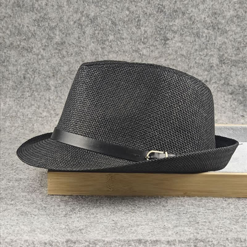 Fedora-Hut aus Stroh mit britischem Karomuster und Hahnentrittmuster für Herren